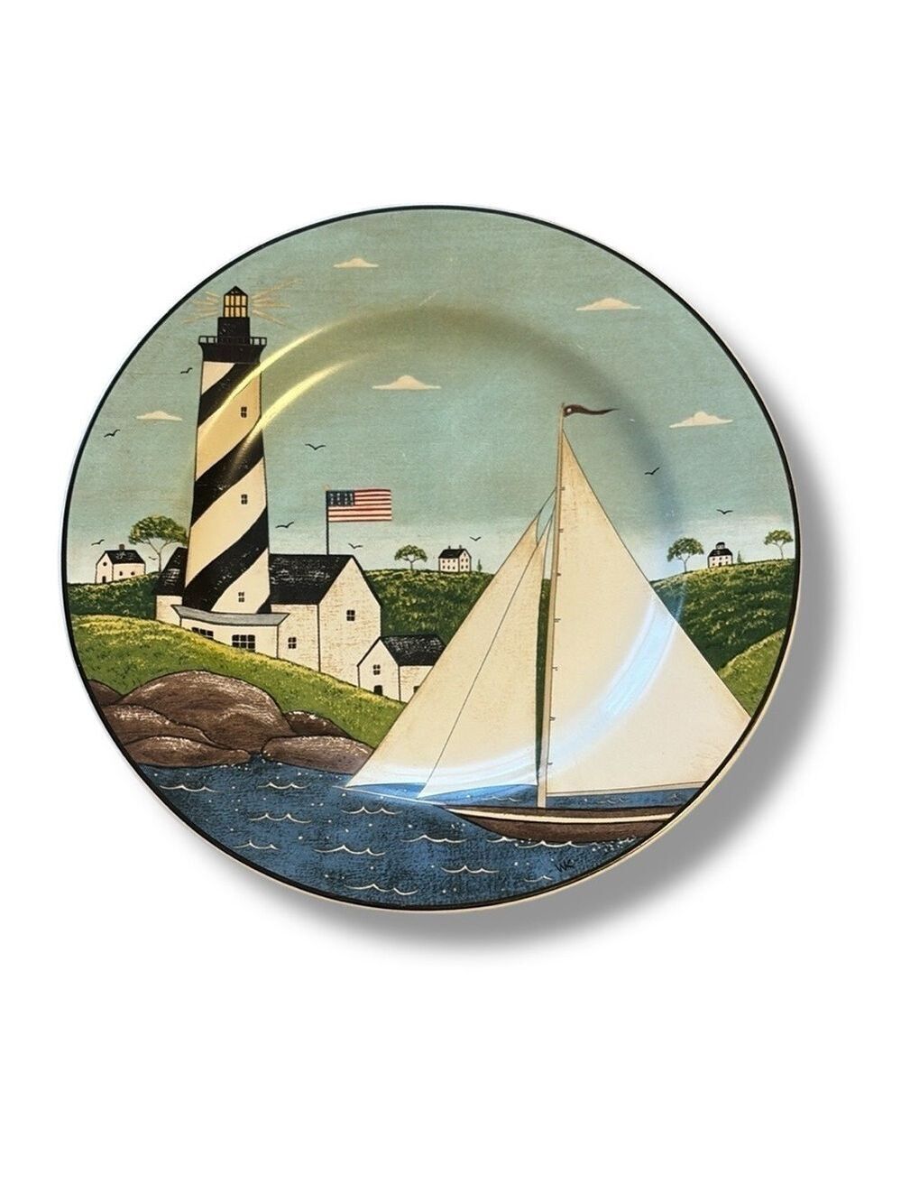 Warren Kimble Coastal Breeze Plate Lighthouse Sailboat 1998 White 8”